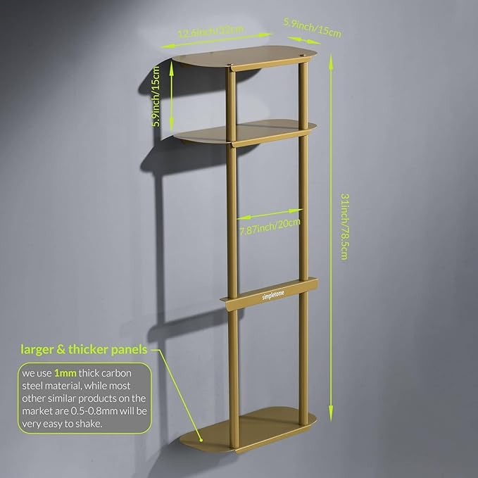 simpletome Towel Racks for Bathroom Storage Shower Organizer 31 inch Wall Mounted with Shelves Can Holds 6 Large Towels Thickened Carbon Steel(Gold)