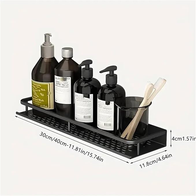 Aluminum Shelf Bathroom Storage Rack Wall Mounted Cosmetic Suitable for Item(40cm Black hookrod)