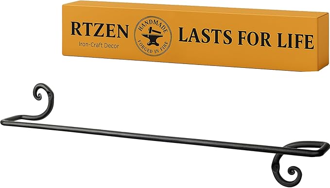 RTZEN Farmehouse Bathroom Towel Holder - Wrought Iron Matte Metal Black Towel Bar Wall Mount Rod - Handmade Home Decor Metal Kitchen Hanger Bar (24'' - Fits 24 Inch Towels)