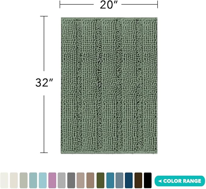 Turquoize Non Slip Shaggy Bathroom Rugs Blue Bath Rugs for Bathroom Chenille Bath Rugs for Bathroom 1 Piece Bath Mat Set Super Absorbent Shower Rug for Tub Mats, 20"x 32", Green Bay