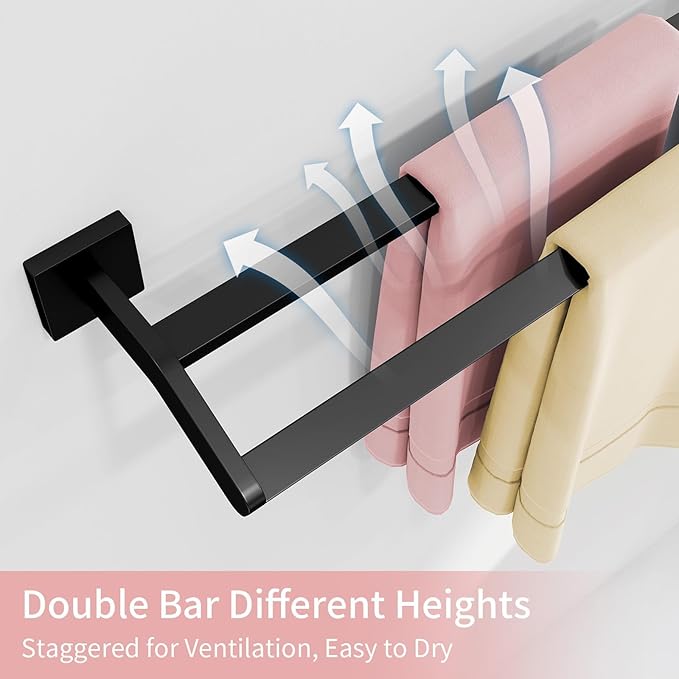 Double Towel Bar, Towel Racks for Bathroom, 32 Inch Heavy Duty Stainless Steel Bathroom Towel Holder Rod Wall Mounted, Bath Towel Rack, Matte Black