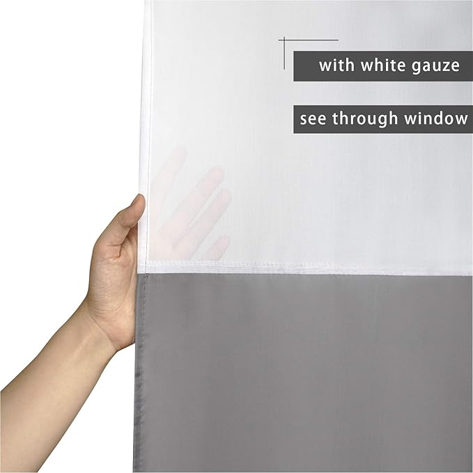 UFRIDAY 96 inch Long Shower Curtain,XLong Light Grey and White Fabric Shower Curtain for Bathroom with Mesh Window, Weighted Bottom Hem, Machine Washable, Extra Long, 72 x 96 Inches