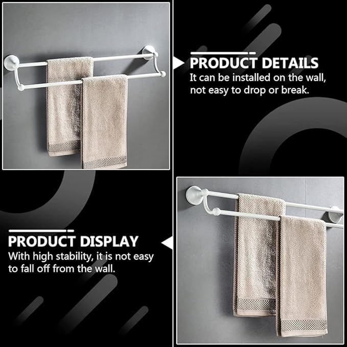 Angoily Wall Mounted Double Pole Towel Rack 21.65 Inch Bathroom Storage Shelf with Sturdy Brass Round Base for Bathrobe and Wash Cloth Holder