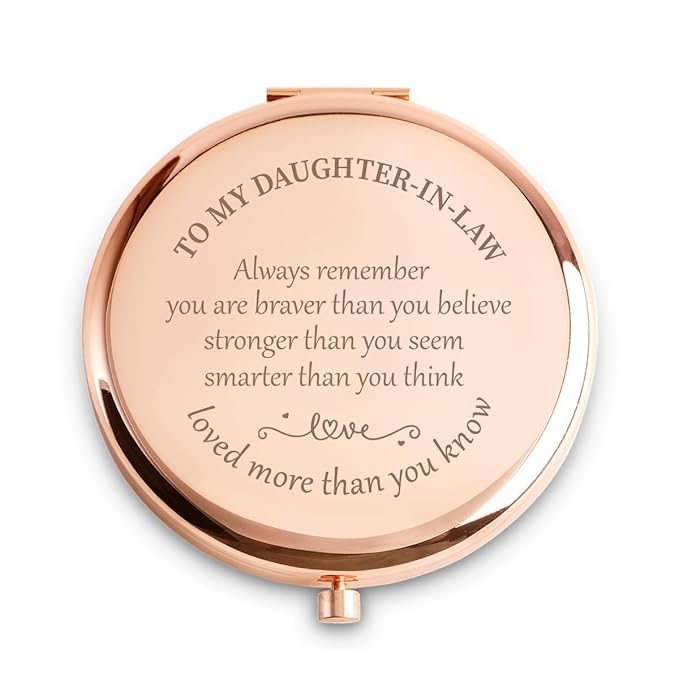 Personalized Gifts for Daughter in Law, Inspirational Daughter in Law Gifts for Birthday, Engraved Compact Mirror, Graduation Mothers Day Basket Stuffers