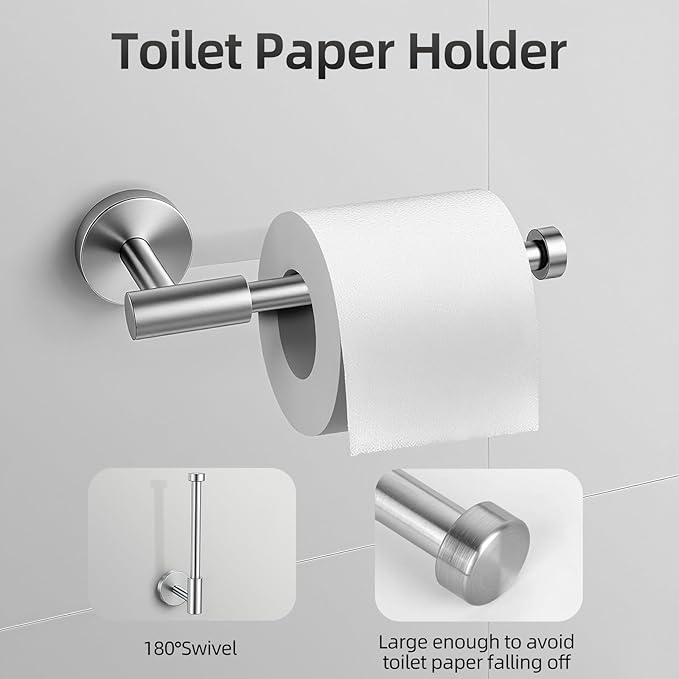 Bathroom Hardware Accessories Set 10 Pieces, Towel Bar Set Brushed Nickel, SUS304 Stainless Steel Bathroom Towel Racks Holder Set, 19In Towel Bar, Wall Toilet Paper Holder, Towel Hook, Towel Rings