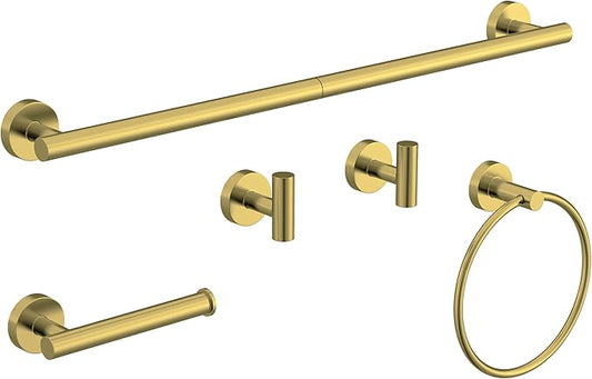 5 Pcs Brushed Gold Bathroom Accessories Hardware Set SUS304 Stainless Steel 26 Inch Towel Rack and Toilet Paper Holder Set Bath Towel Bar Set Wall Mounted for Bathroom Kitchen by HOMEMYSTIQUE