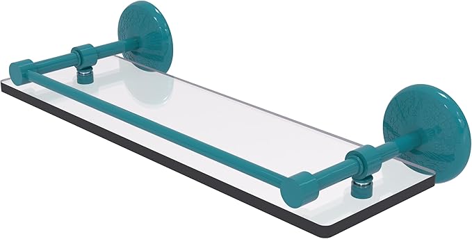 Allied Brass MC-1/16-GAL-GLT Monte Carlo 16 Inch Tempered Glass Shelf with Gallery Rail, Glokzin Teal