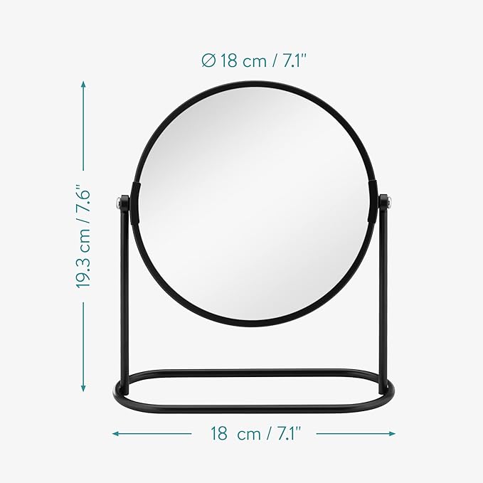 Navaris Cosmetic Mirror For Table Top - Desktop Mirror For Makeup And Grooming - Double Sided With 2x Magnification Mirror, 7.6" x 7.1" x 2.4"