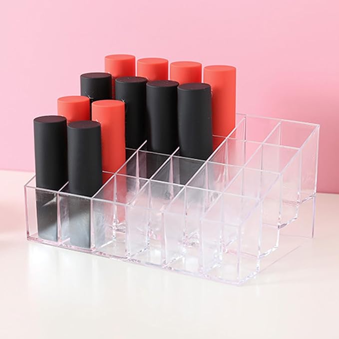 LOGJAM 2 Pcs Acrylic Perfume Organizer, 24 Slots Clear Lipstick Lipgloss Holder, Cosmetic Case For Lip Gloss Brushes Bottles