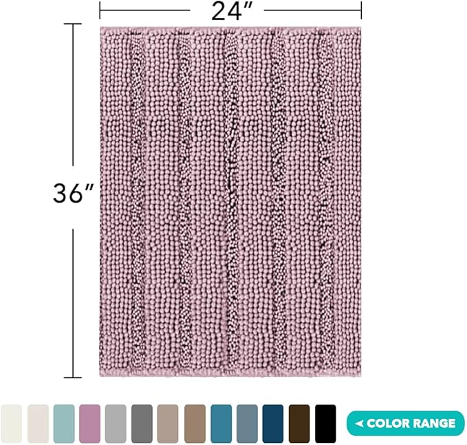Turquoize Chenille Bath Mat Shaggy Non Slip 24x36 - Mauve Soft Absorbent Area Rug