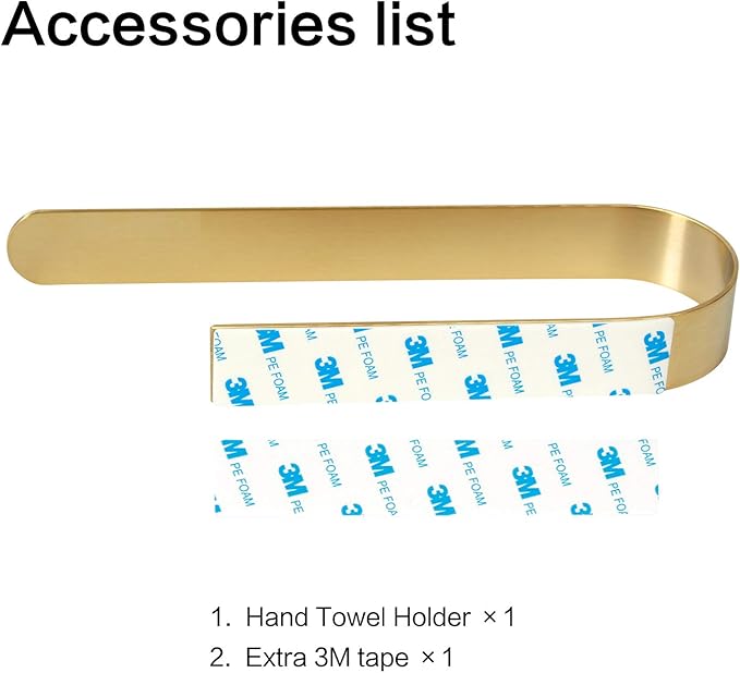 HouseAid Self Adhesive Hand Towel Holder for Bathroom, Stainless Steel Adhesive Towel Bar, No Drilling Modern Hand Towel Hanger, Brushed Gold