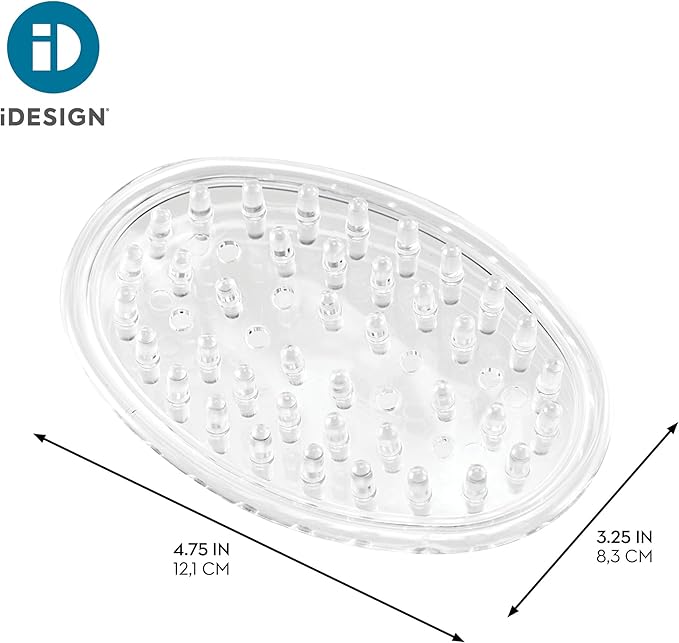 iDesign Plastic Soap Dish, Soap Saver, and Kitchen Sponge Holder - Set of 3, 0.75” x 3.25” x 4.75”, Clear