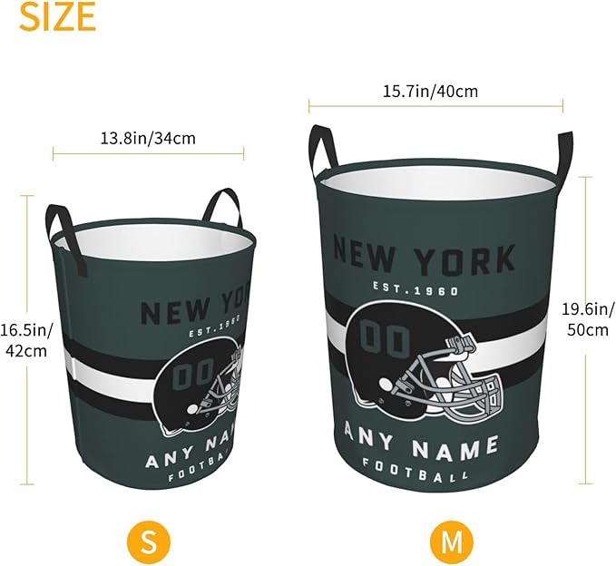 Custom New York Laundry Hamper - Personalized Football Style Laundry Basket - Customized Name And Number - Dirty Clothes Hamper Waterproof Large Capacity Hamper for Bedroom Bathroom Living Room