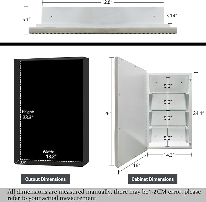 Bathroom Medicine Cabinet with Silver Metro Beaded Wooden Frame, 16x26 Inch Retro Bevel Mirror, Recessed or Surface Mount Bathroom Cabinet,Space-Saving Storage Cabinet