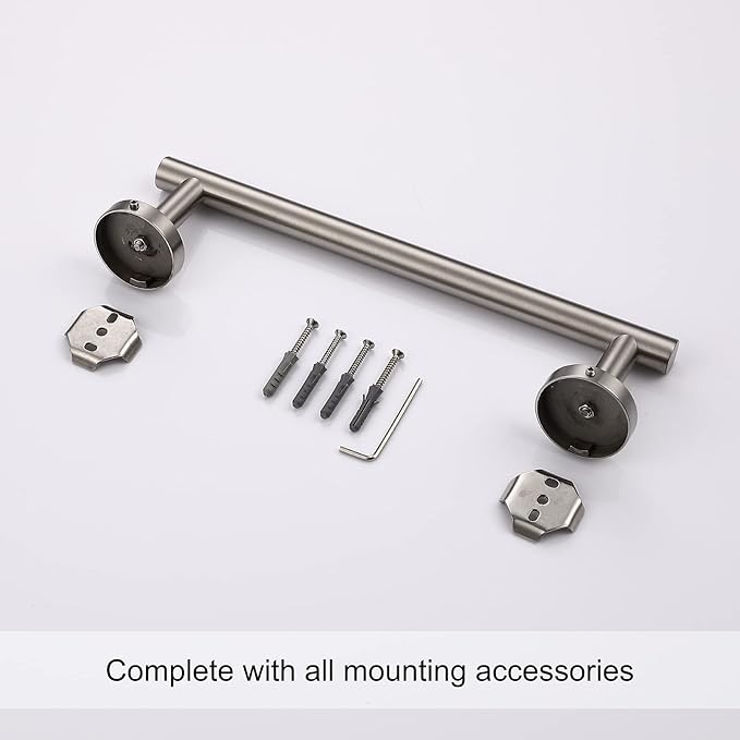 TASTOS 12 Inch Single Towel Bar Rack, Brushed Nickel, SUS 304 Stainless Steel Round Bathroom Towel Bar, Heavy Duty Towel Holder, Kitchen Towel Rod, Wall Mount with Screws