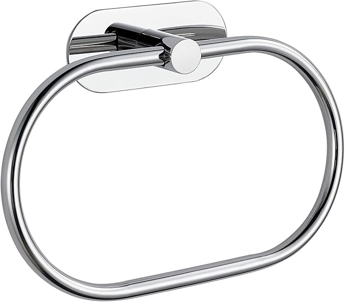 Towel Bar/Bath Towel Ring, Self Adhesive Hand Towel Ring for Bathroom, Stainless Steel Sticky Hand Towel Holder, No Drilling Modern Round Towel Hanger Wall Mounted (Chrome)
