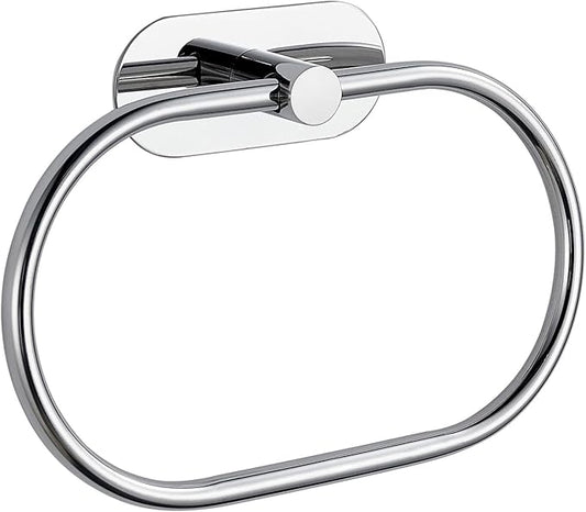 Towel Bar/Bath Towel Ring, Self Adhesive Hand Towel Ring for Bathroom, Stainless Steel Sticky Hand Towel Holder, No Drilling Modern Round Towel Hanger Wall Mounted (Chrome)