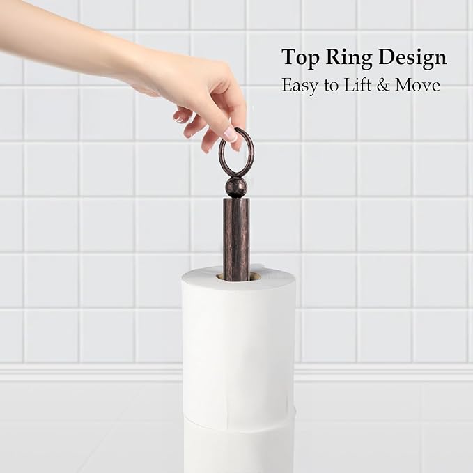 ROLABAM Heavy Weighted Toilet Paper Holder (with Reserve Function) Free Standing Toilet Paper Storage，Spare Toilet Paper Roll Holder Storage Stand for Bathroom Total Height 22.5" ，Oil Rubbed Bronze