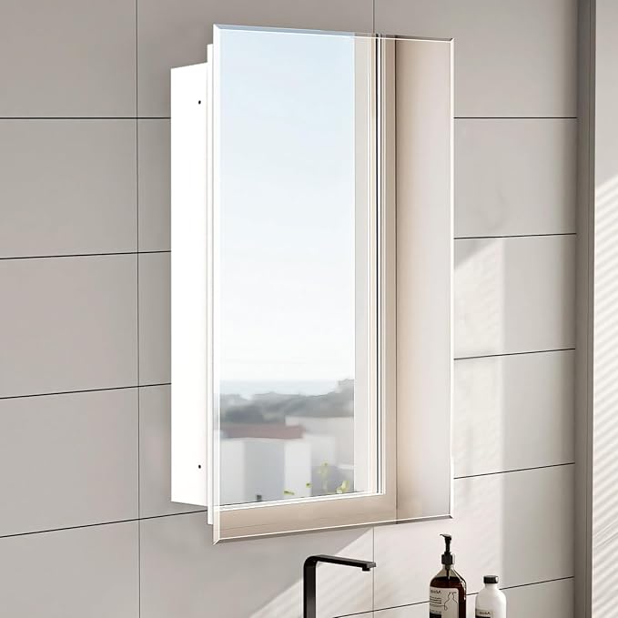 16"x26" Medicine Cabinet,HD Bathroom Mirror Cabinet with Beveled Mirror,Removeable Shelves, Recessed and Surface Mount,Frameless Bathroom Mirror with Storage
