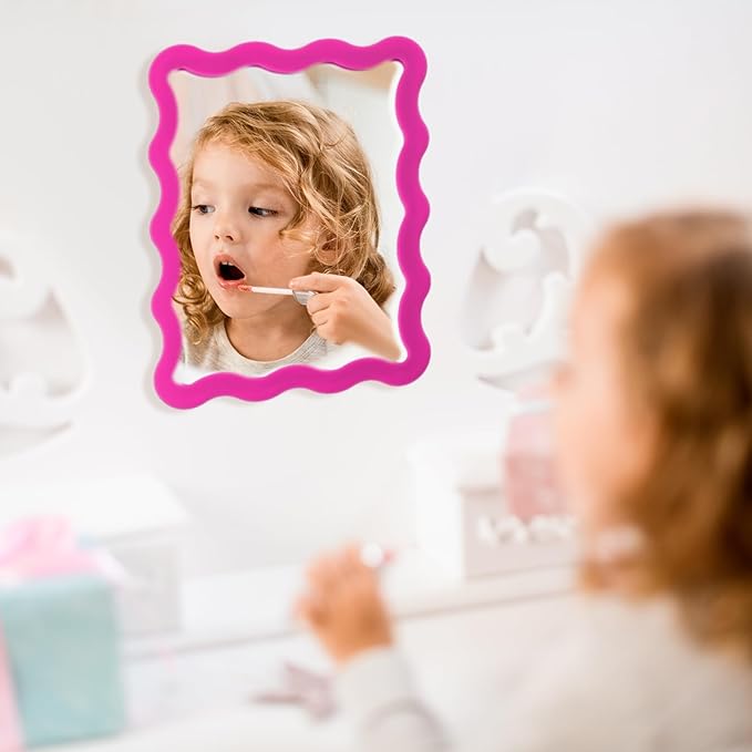 Leinuosen 1 Pcs Scalloped Magnetic Locker Mirror Small Real Glass Makeup Mirror with Magnetic Backing Cute Locker Decorations for Office Cabinet Lockers Accessories (5 x 7 Inch,Rose Red)