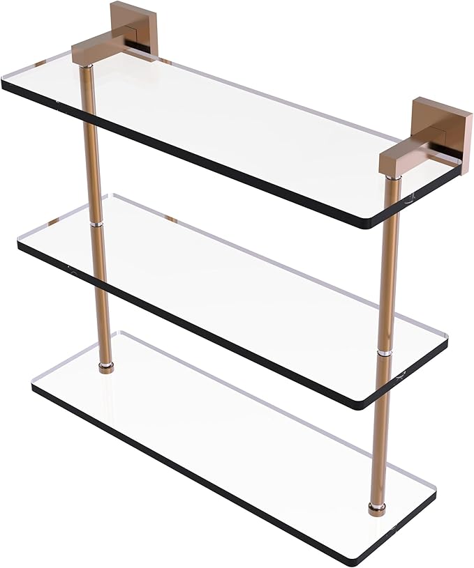 Allied Brass MT-5-16-BBR Montero Collection 16 Inch Triple Tiered Glass Shelf, Brushed Bronze