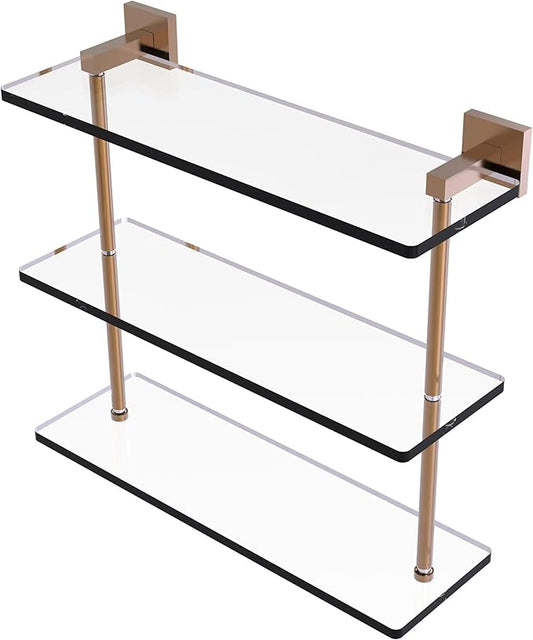 Allied Brass MT-5-16-BBR Montero Collection 16 Inch Triple Tiered Glass Shelf, Brushed Bronze