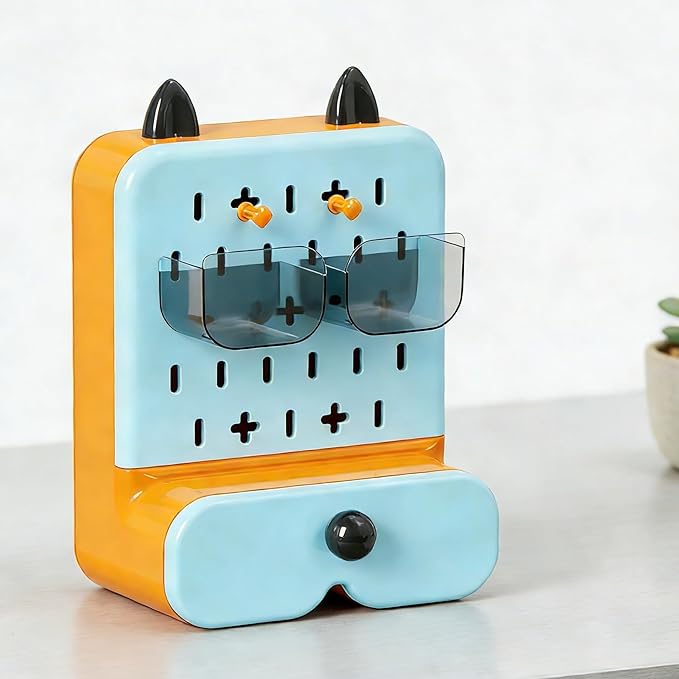 Makeup Organizer with Drawer, Multi Functional Pencil Holder for Desk, Desk Accessories for Women, Desk Organizers and Accessories for Bathroom Bedroom Counter (blue)