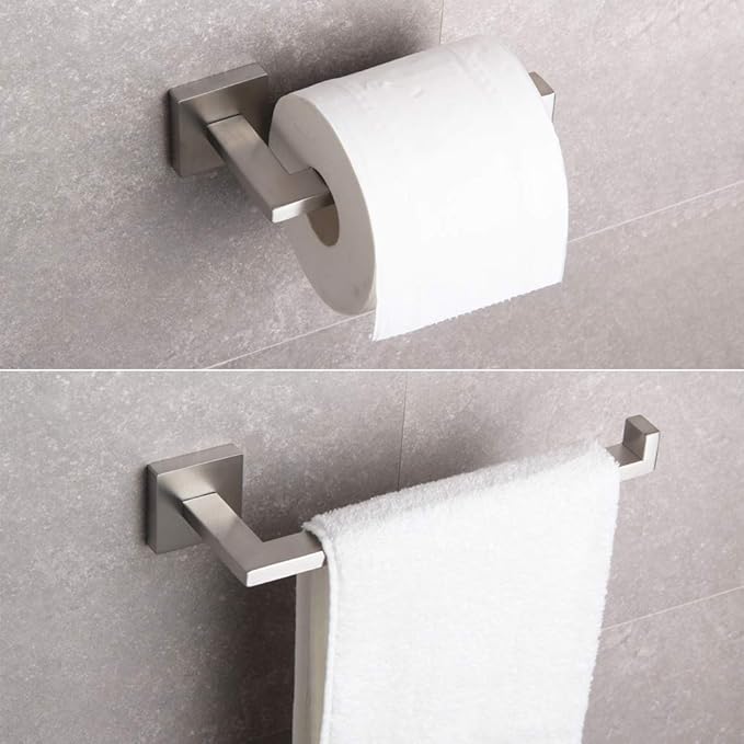 GERZWY Contemporary Stainless Steel Wall Mounted 2-Piece Bathroom Hardware Set - Towel Ring Toilet Paper Holder, Brushed Finish IG1856-2LS