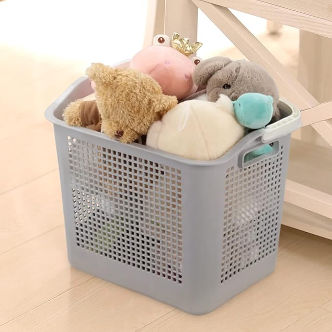 Morcte 4-Pack 35 L Plastic Laundry Hamper with Handles, Dirty Clothes Storage Basket, Gray