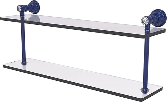 Allied Brass CC-2-22-MBL Carolina Crystal Collection 22 Inch Two Tiered Glass Shelf, Mediterranean Blue