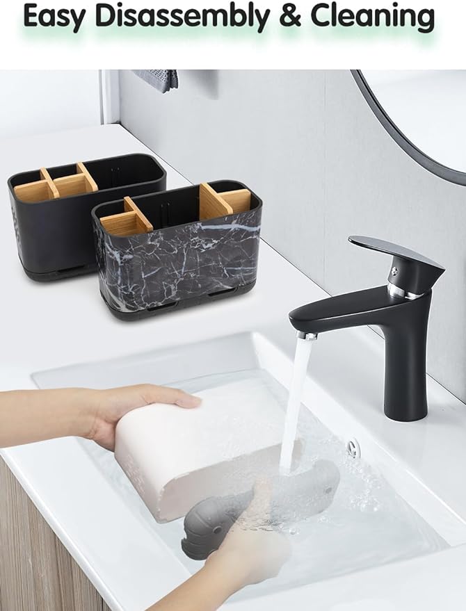 GFWARE Toothbrush Holders for Bathrooms - Bamboo Divider Toothbrush and Toothpaste Holder with Drainage, Kids Electric Toothbrush Organizer for Bathroom Countertop, White Tooth Brush Holder