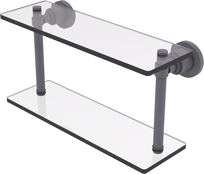 Allied Brass WS-2/16-GYM Washington Square Collection 16 Inch Two Tiered Glass Shelf, Matte Gray