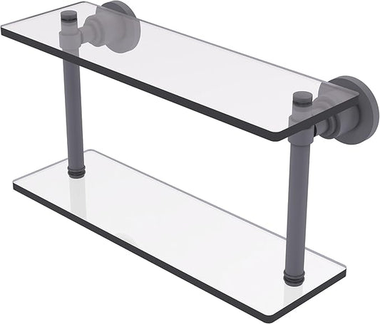 Allied Brass WS-2/16-GYM Washington Square Collection 16 Inch Two Tiered Glass Shelf, Matte Gray
