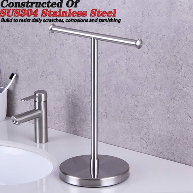 GERZWY Hand Towel Holder Stand Modern Free Standing Tree Rack for Countertop, SUS 304 Stainless Steel Brushed Finished DZY024-LS