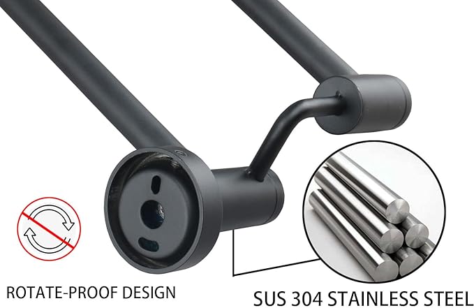 TocTen Double Bath Towel Bar - Thicken SUS304 Stainless Steel Towel Rack for Bathroom, Bathroom Accessories Double Towel Rod Heavy Duty Wall Mounted Towel Holder (Black, 30IN)
