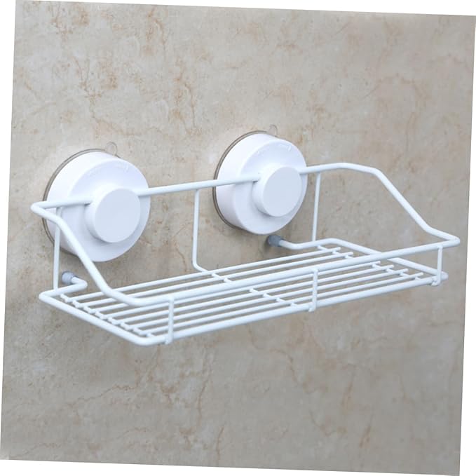 WOONEKY Ergonomic Bathroom Shelves Wall-Mounted Rack Sturdy Wire Organizer Suction Cup Collector Easy to Clean for Home