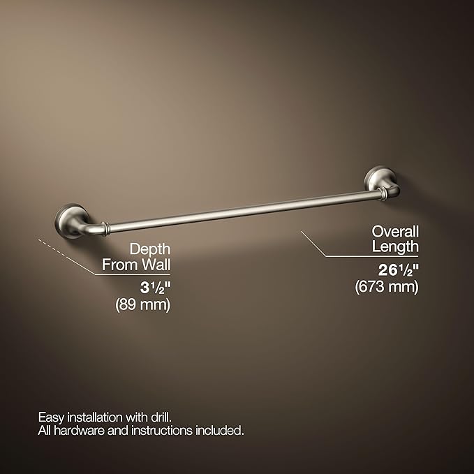 Kohler 27384-BN Bellera® 24" Towel bar, Vibrant Brushed Nickel