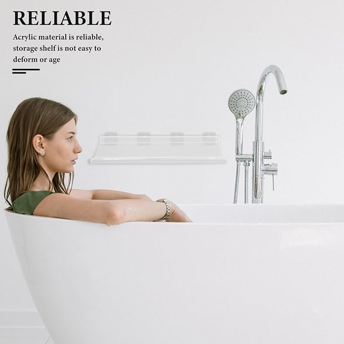 ORFOFE Acrylic Floating Wall Shelf for Bathroom Kitchen Storage Easy Install No Drilling Design Large Wall Mounted Organizer U-Shaped Shelf for Toiletries Seasoning Bottles
