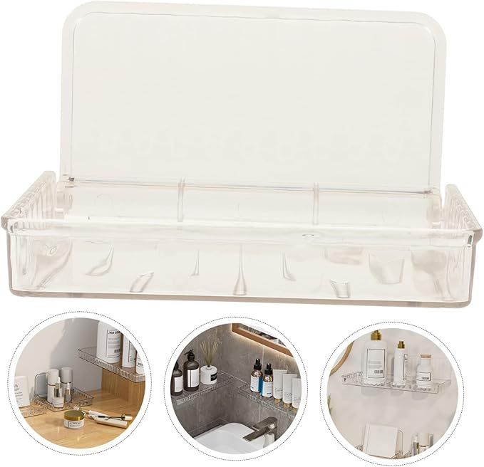 PRETYZOOM 3pcs Wall Mount Organizer Cosmetic Storage Shelf Easy to Install Floating Shelves for Bathroom Kitchen and Bedroom Use Plastic Design No Tools Required