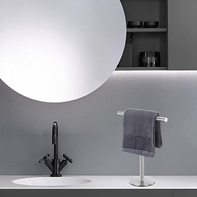 Bath Hand Towel Holder Stand for Bathroom Vanity Countertop Brushed Finish T-Shape Towel Bar Rack Stand Towel Bar for Bathroom Kitchen