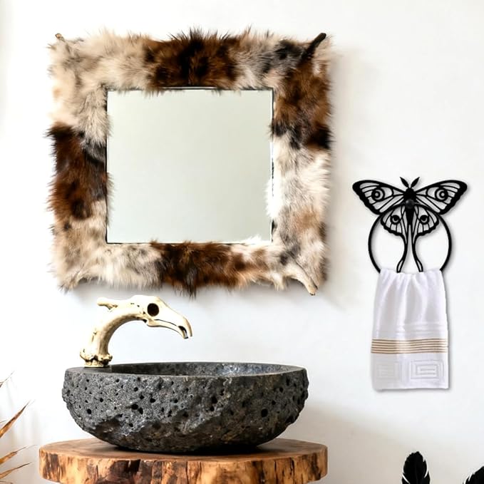 MAYJOYDIY Insects Metal Towel Ring Round Luna Moth Hand Towel Holder Ring Hanger Black Vintage Towels Wall Organizer for Kitchen Bath Home Laundry Room Decors Gifts