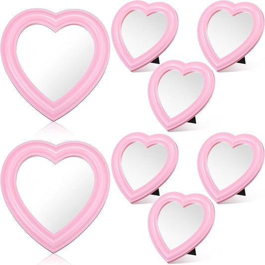 GlikCeil 8 Pcs Spa Party Supplies 8 Heart Mirror Pink Makeup Mirror for Women Sleepover Party Spa Slumber Birthday Favor