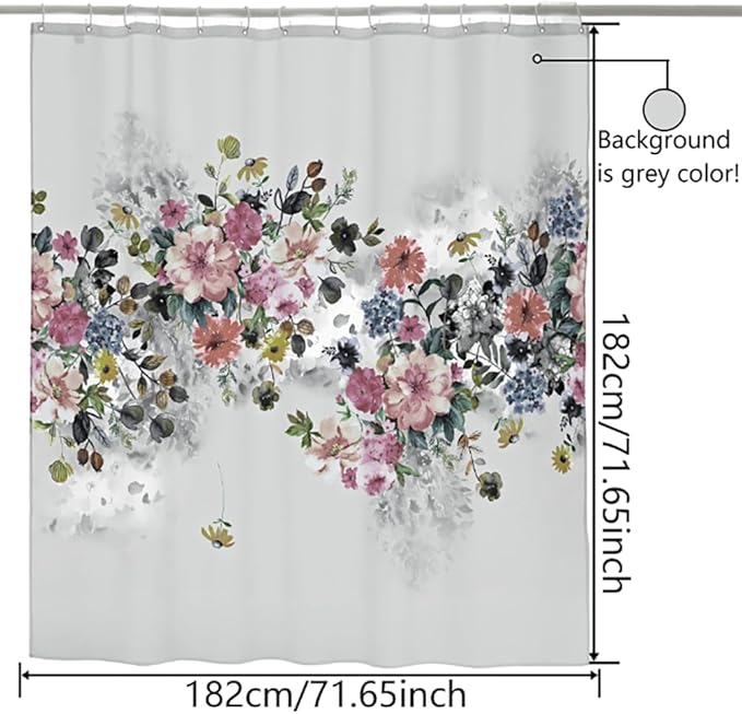 HMS Happy Memories Thicken Durable Polyester Blend Cloth Fabric Bathroom Curtain Colorful Bohemian Boho Floral Print Beautiful Bright Shower Curtain for Bathroom Decoration, 72"x72"