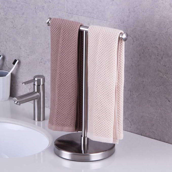 GERZWY Hand Towel Holder Stand Modern Free Standing Tree Rack for Countertop, SUS 304 Stainless Steel Brushed Finished DZY024-LS