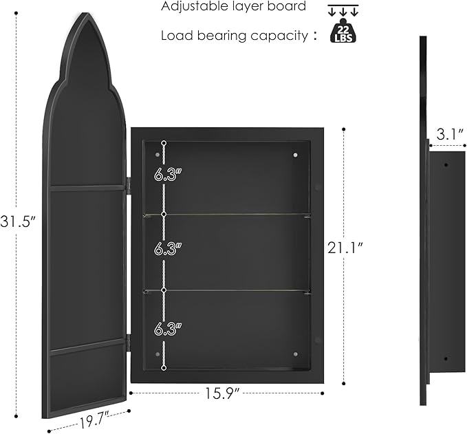 SogesHome Medicine Cabinet with Mirror, Magic Mirror with Cabinet 2 Shelves, Wall Mount/Recessed Mirror with Medicine Storage, Perfect for Bathroom and Home Decor, Black