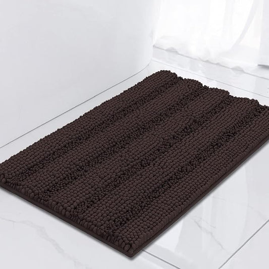 Turquoize Luxury Chenille Bath Rug for Bathroom Rugs Extra Absorbent Bath Mat Non Slip Microfiber Shower Rug for Bathroom Microfiber Shaggy Carpet Rug Size, 17"x 24", Brown