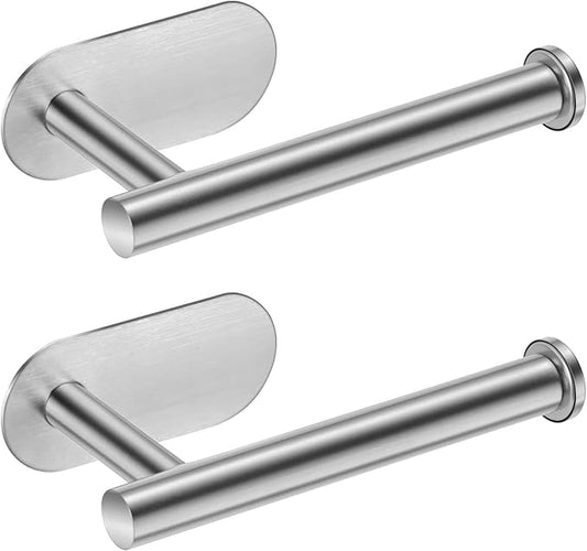 LAYUKI Toilet Paper Holder,Brushed Nickel,Wall Mount, Upgraded Adhesive Toilet Roll Holder,no Drilling,Bathroom/Rv/Washroom,SUS 304 Stainless Steel,Rustproof (Silver, 2 Pieces)