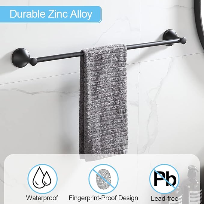 Black Bathroom Hardware Set - 4-Piece Towel Holder Set with 18 or 24 Inch Towel Bar