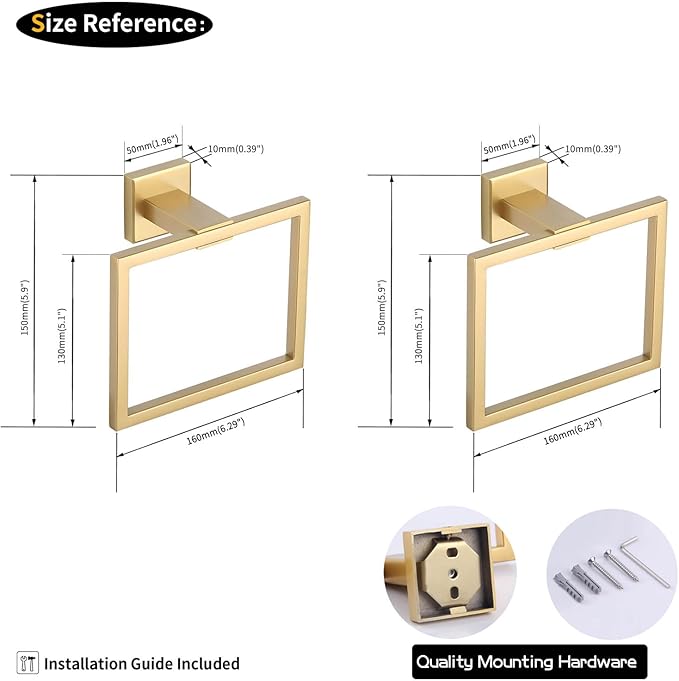GERZWY Bathroom Hand Towel Holder Gold Stainless Steel Towel Ring for Bath Kitchen Garage Heavy Duty Wall Mounted JG1916-2BE
