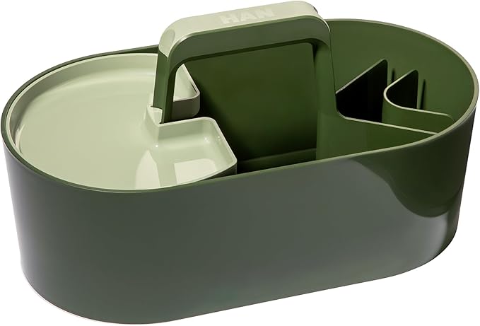 HAN Toolbox Loft Plastic Basket with Handle, 4 Compartments Desk Basket, Cleaning Basket, Craft Basket, Storage for Utensils, Green, 1200-40